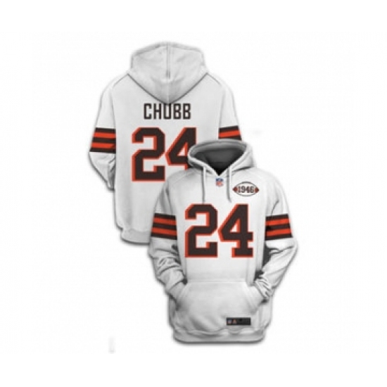 Men's Cleveland Browns #24 Nick Chubb 2021 White 1946 Collection Pullover Football Hoodie - Ujersey Shop