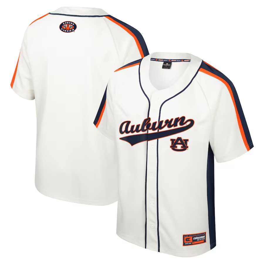 Men's Colosseum Cream Auburn Tigers Ruth Button-Up Baseball Jersey - Ujersey Shop