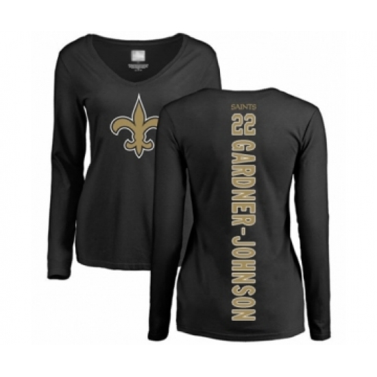 Football Women's New Orleans Saints #22 Chauncey Gardner-Johnson Black Backer Slim Fit Long Sleeve T-Shirt - Ujersey Shop