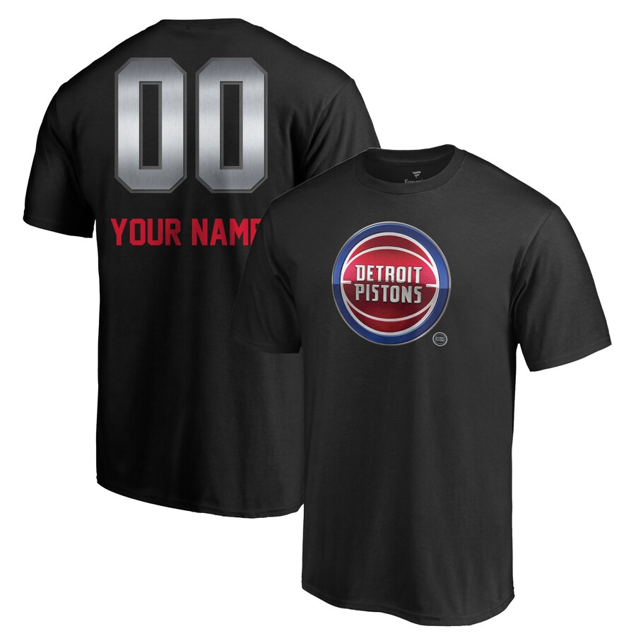 Men's Detroit Pistons Black Midnight Mascot Personalized Name & Number T-Shirt - Ujersey Shop