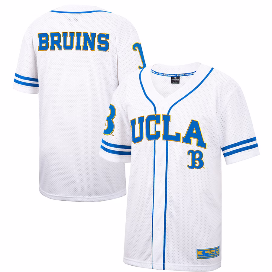 UCLA Bruins Colosseum Free Spirited Mesh Button-Up Baseball Jersey - White - Ujersey Shop