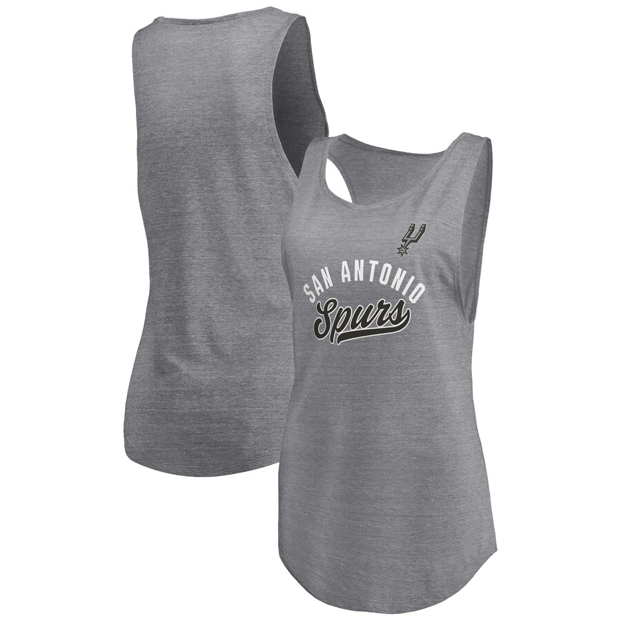 Women's San Antonio Spurs Fanatics Heathered Gray Quality Time Open Scoop Neck Tri-Blend Tank Top - Ujersey Shop
