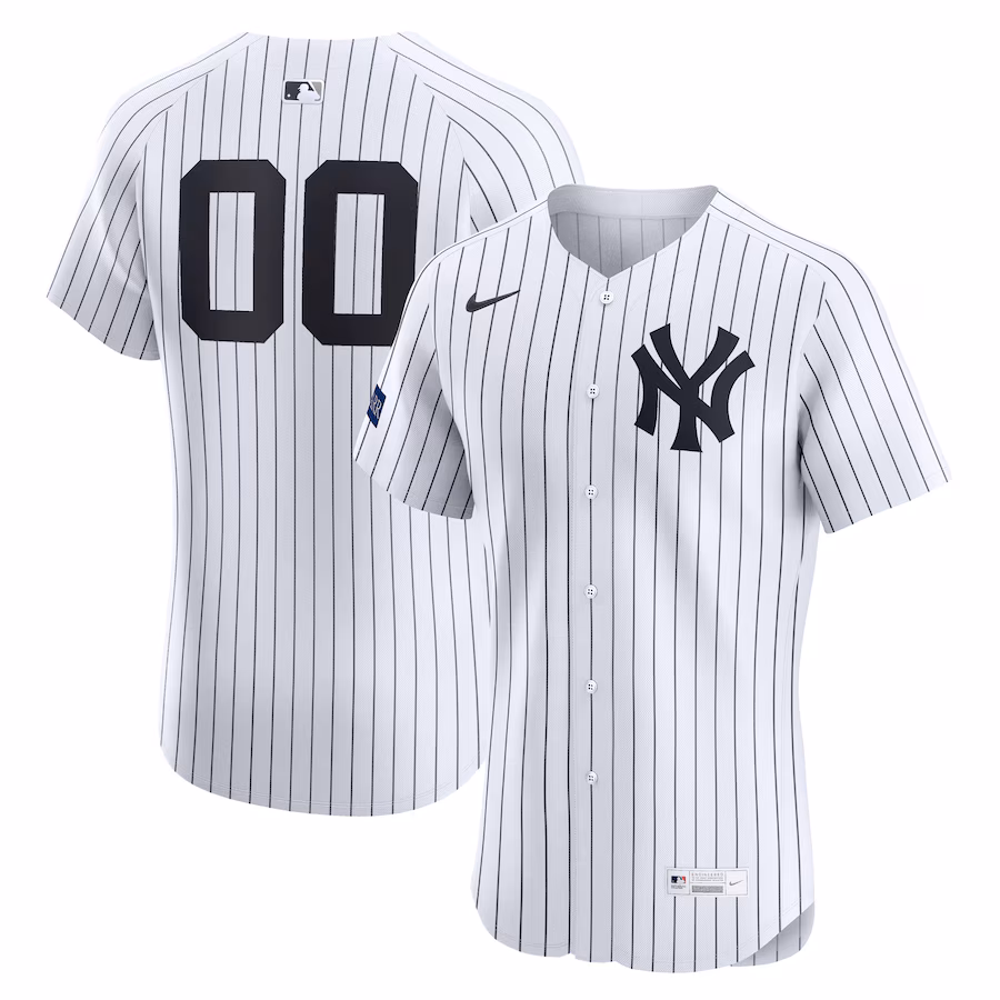 Men's New York Yankees Nike White Home Elite Sponsor Patch Custom Jersey - Ujersey Shop