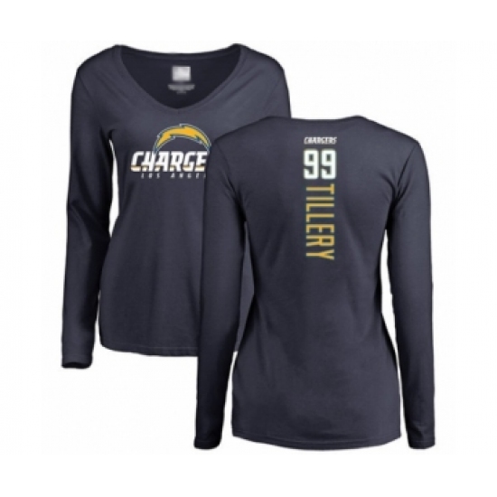 Football Women's Los Angeles Chargers #99 Jerry Tillery Navy Blue Backer Long Sleeve T-Shirt - Ujersey Shop