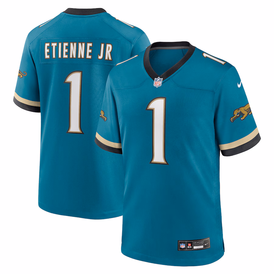 Men's Jacksonville Jaguars Travis Etienne Jr Nike Teal Prowler Throwback Player Game Jersey - Ujersey Shop