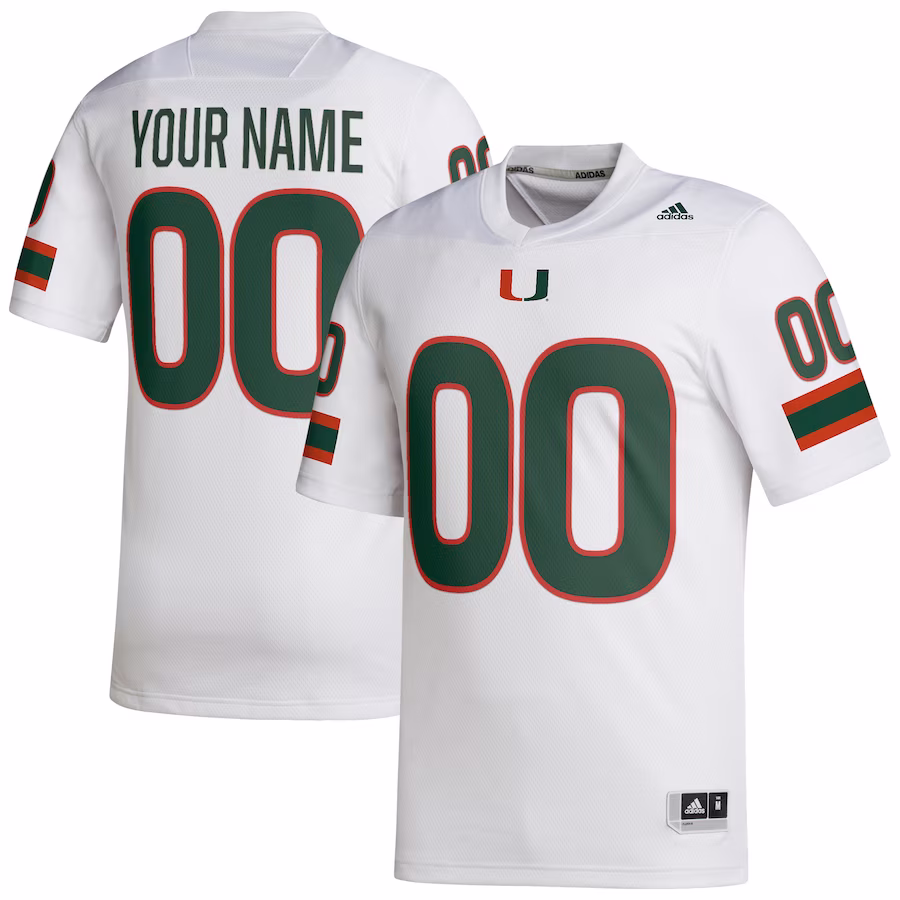 Miami Hurricanes adidas Custom Football Jersey - White - Ujersey Shop