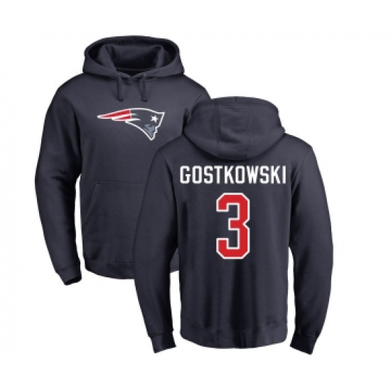 Football New England Patriots #3 Stephen Gostkowski Navy Blue Name & Number Logo Pullover Hoodie - Ujersey Shop