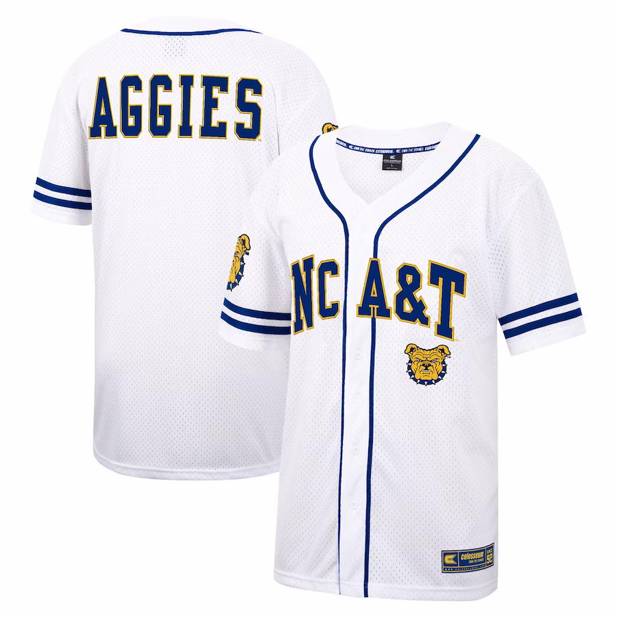 North Carolina A&T Aggies Colosseum Free Spirited Mesh Button-Up Baseball Jersey - White - Ujersey Shop