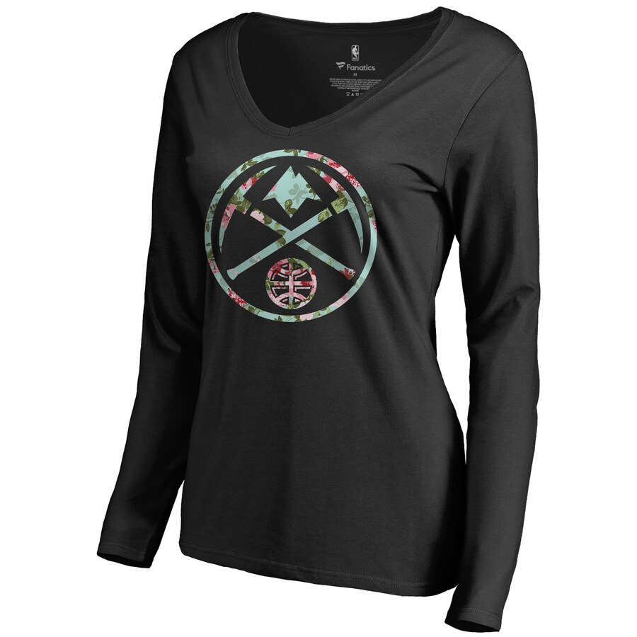 Women's Denver Nuggets Black Lovely Long Sleeve V-Neck T-Shirt - Ujersey Shop