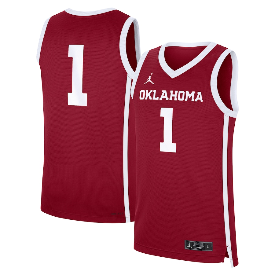 Men's Jordan Brand Crimson Oklahoma Sooners #1 Road Replica Basketball Jersey - Ujersey Shop