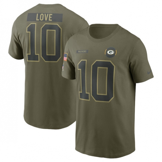 Men's Green Bay Packers #10 Jordan Love Olive 2025 Salute to Service Name & Number T-Shirt - Ujersey Shop