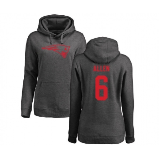 Football Women's New England Patriots #6 Ryan Allen Ash One Color Pullover Hoodie - Ujersey Shop
