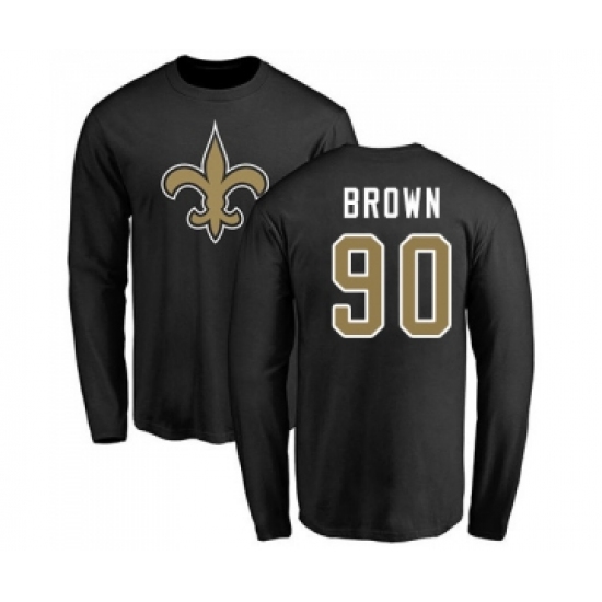 Football New Orleans Saints #90 Malcom Brown Black Name & Number Logo Long Sleeve T-Shirt - Ujersey Shop
