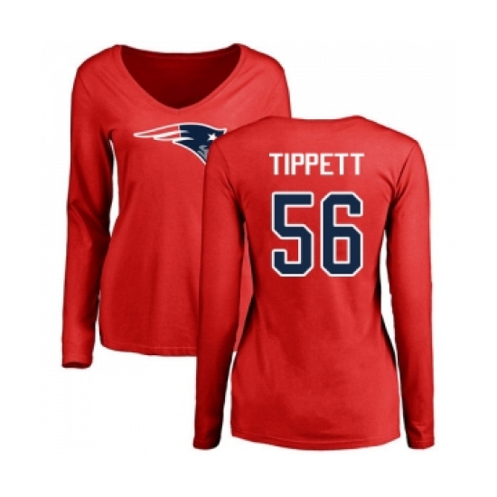 Football Women's New England Patriots #56 Andre Tippett Red Name & Number Logo Slim Fit Long Sleeve T-Shirt - Ujersey Shop
