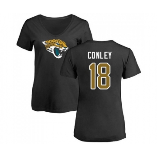 Football Women's Jacksonville Jaguars #18 Chris Conley Black Name & Number Logo Slim Fit T-Shirt - Ujersey Shop