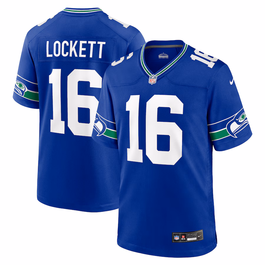 Men's Seattle Seahawks Tyler Lockett Nike Royal Throwback Player Game Jersey - Ujersey Shop