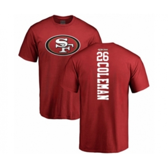 Football San Francisco 49ers #26 Tevin Coleman Red Backer T-Shirt - Ujersey Shop
