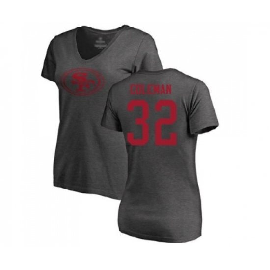Football Women's San Francisco 49ers #32 Tevin Coleman Ash One Color T-Shirt - Ujersey Shop