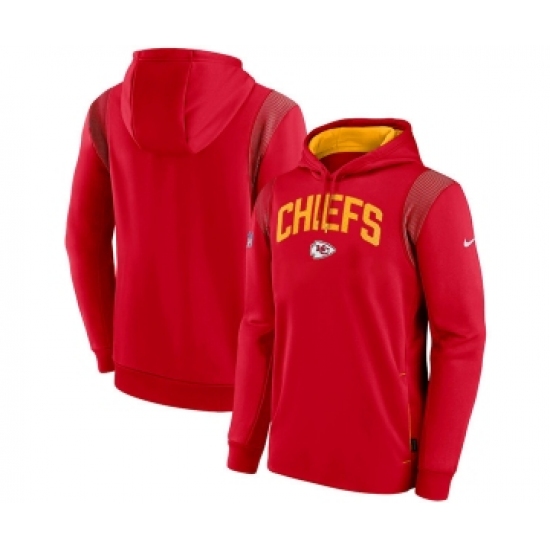 Men's Kansas City Chiefs Red Sideline Stack Performance Pullover Hoodie - Ujersey Shop