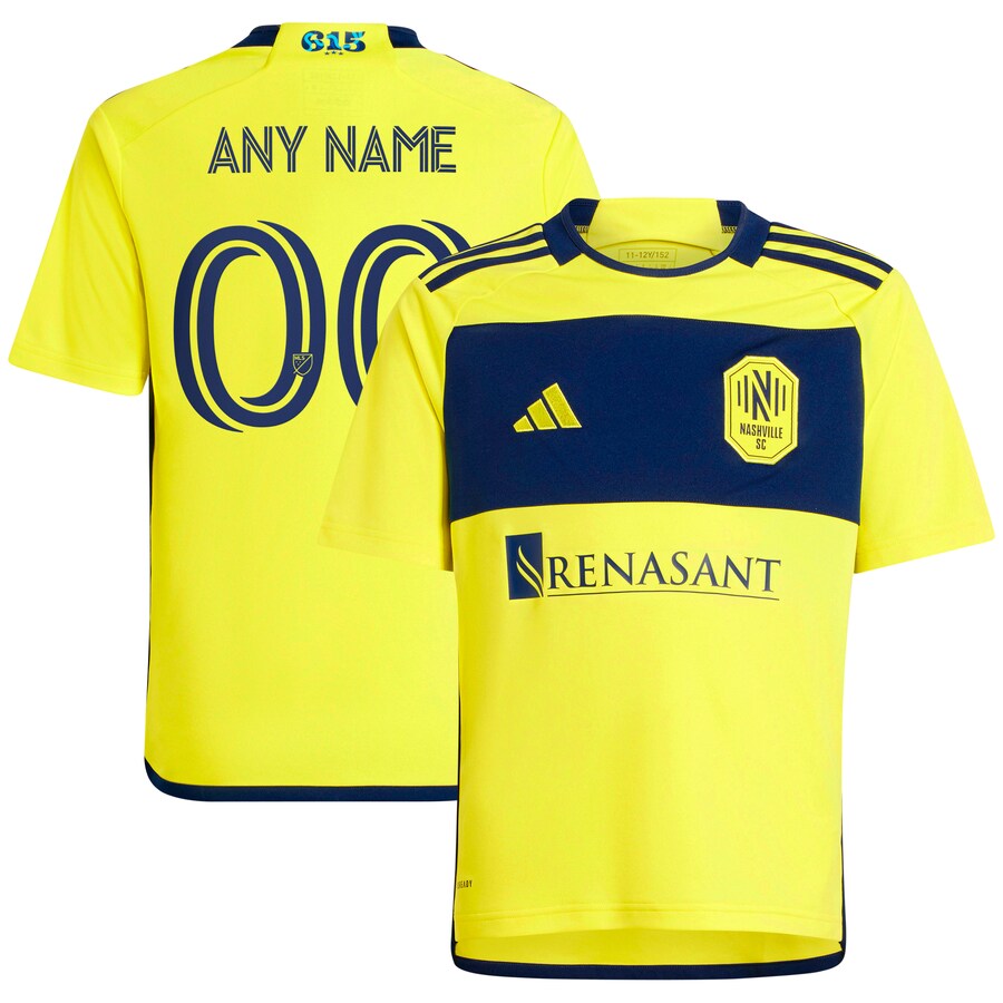 Youth Nashville SC  adidas Yellow 2024 The 615 Kit Replica Custom Jersey - Ujersey Shop
