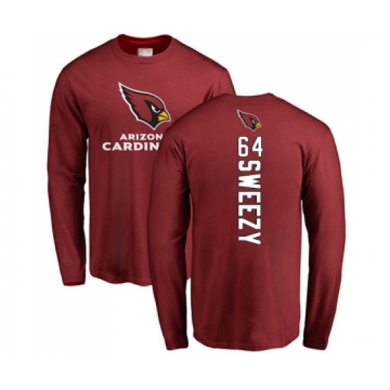 Football Arizona Cardinals #64 J.R. Sweezy Maroon Backer Long Sleeve T-Shirt - Ujersey Shop