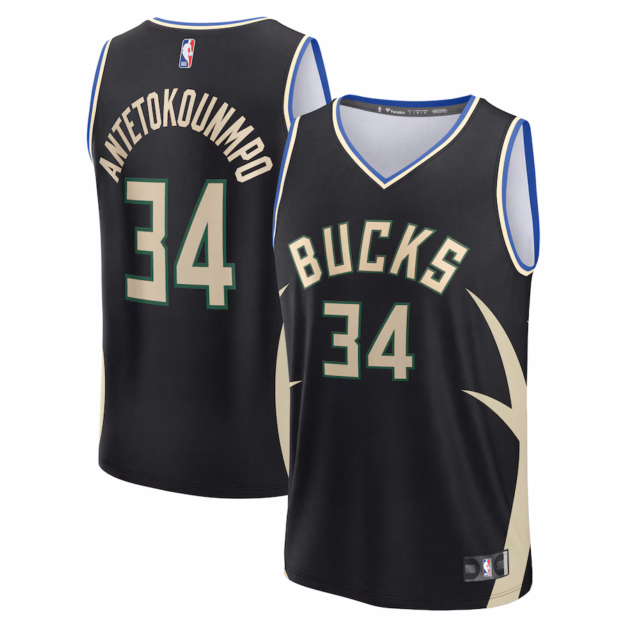 Youth Milwaukee Bucks Giannis Antetokounmpo Fanatics Black Fast Break Replica Player Jersey - Statement Edition - Ujersey Shop