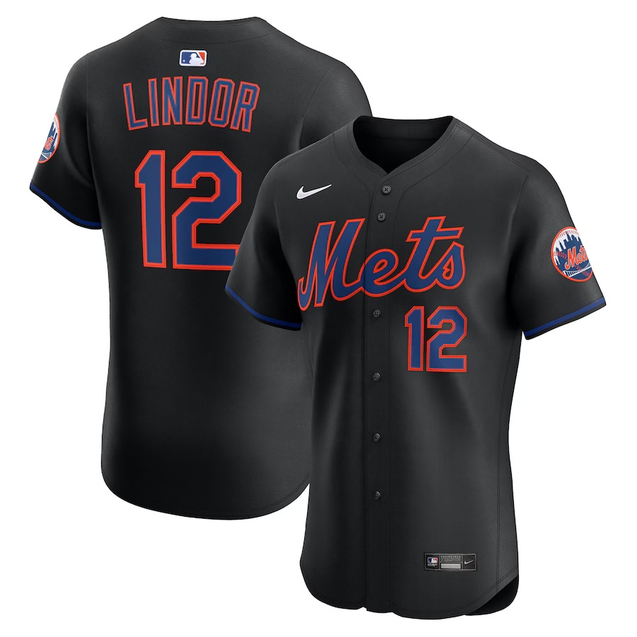 Men's New York Mets Francisco Lindor Nike Black Alternate Elite Jersey - Ujersey Shop