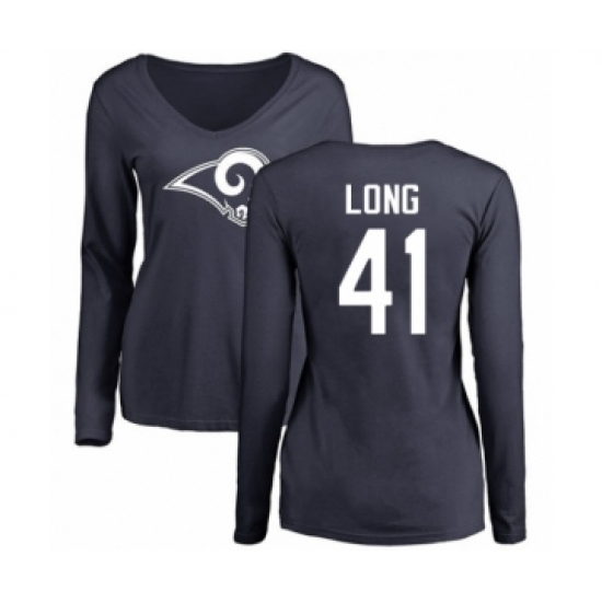 Football Women's Los Angeles Rams #41 David Long Navy Blue Name & Number Logo Slim Fit Long Sleeve T-Shirt - Ujersey Shop