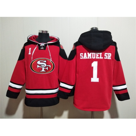 Men's San Francisco 49ers #1 Deebo Samuel Sr Red Black Ageless Must-Have Lace-Up Pullover Hoodie - Ujersey Shop
