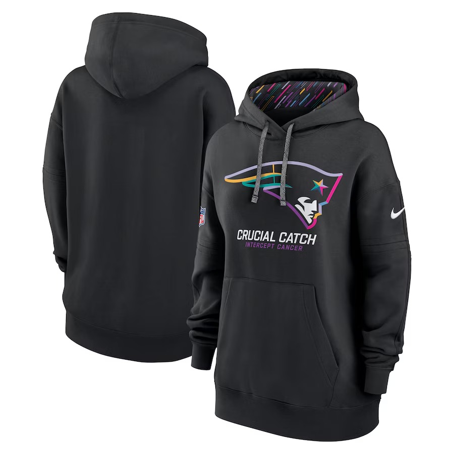 Women's New England Patriots  Nike Black 2024 NFL Crucial Catch Club Pullover Hoodie - Ujersey Shop