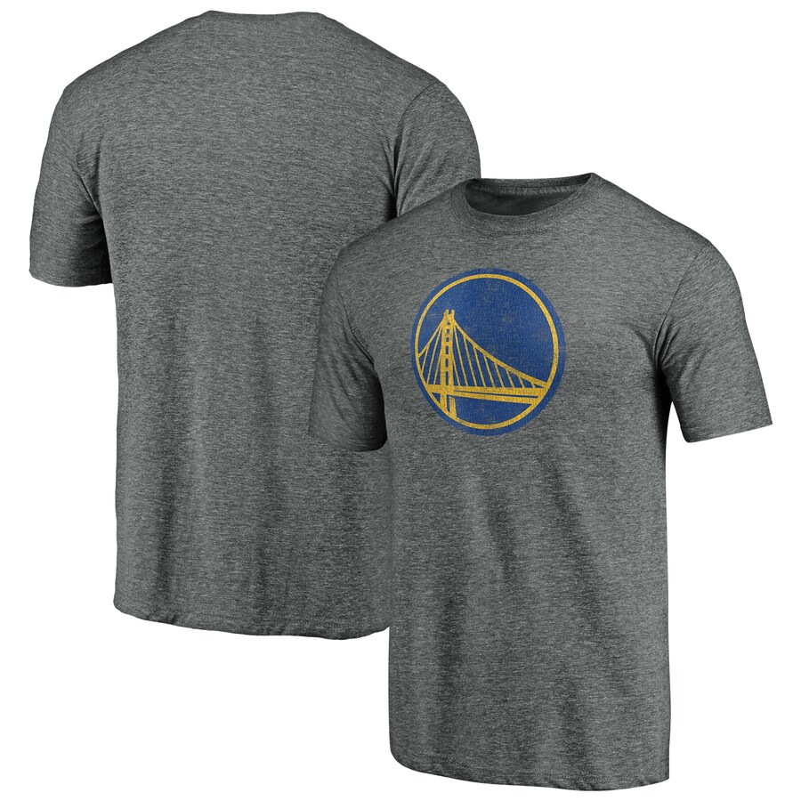 Men's Golden State Warriors Gray Distressed Primary Logo Tri-Blend T-Shirt - Ujersey Shop