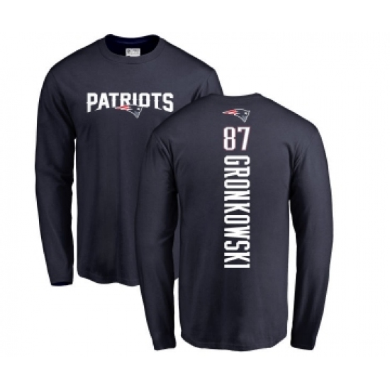 Football New England Patriots #87 Rob Gronkowski Navy Blue Backer Long Sleeve T-Shirt - Ujersey Shop