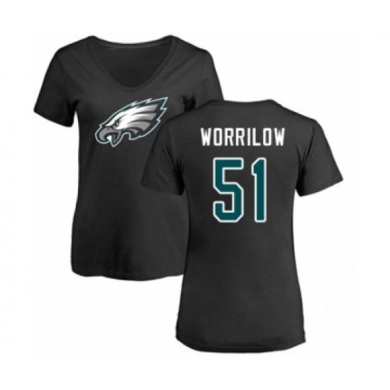 Women's Philadelphia Eagles #51 Paul Worrilow Black Name & Number Logo Slim Fit T-Shirt - Ujersey Shop