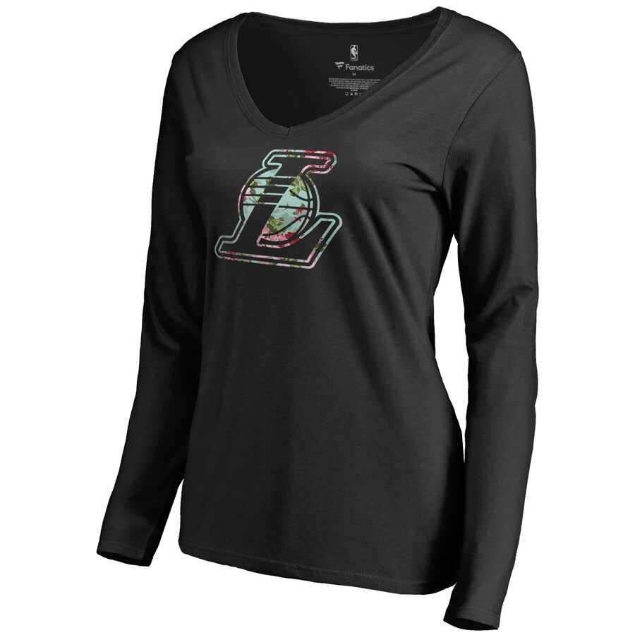 Women's Los Angeles Lakers Black Lovely V-Neck Long Sleeve T-Shirt - Ujersey Shop
