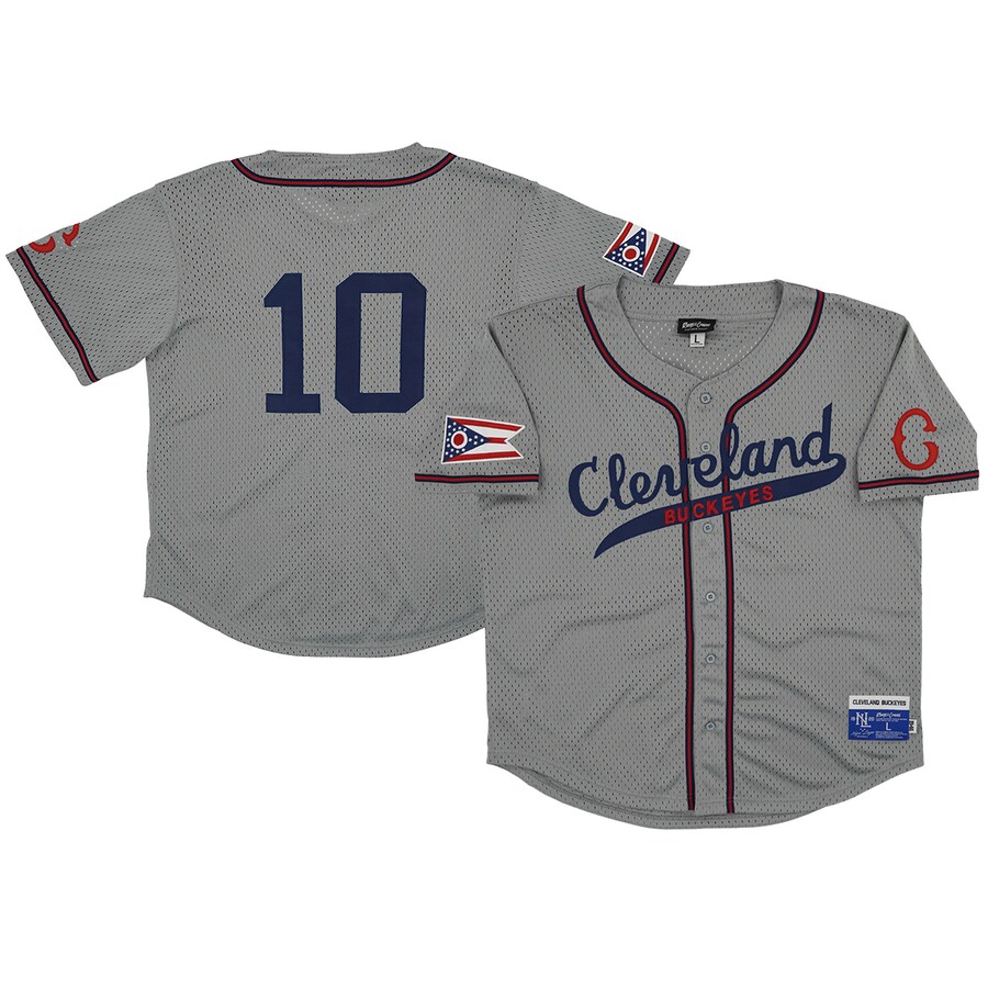 Men's Cleveland Buckeyes #10 Rings & Crwns Gray Mesh Button-Down Replica Jersey - Ujersey Shop