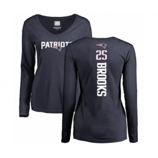 Football Women's New England Patriots #25 Terrence Brooks Navy Blue Backer Slim Fit Long Sleeve T-Shirt - Ujersey Shop