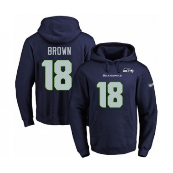 Football Men's Seattle Seahawks #18 Jaron Brown Navy Blue Name & Number Pullover Hoodie - Ujersey Shop