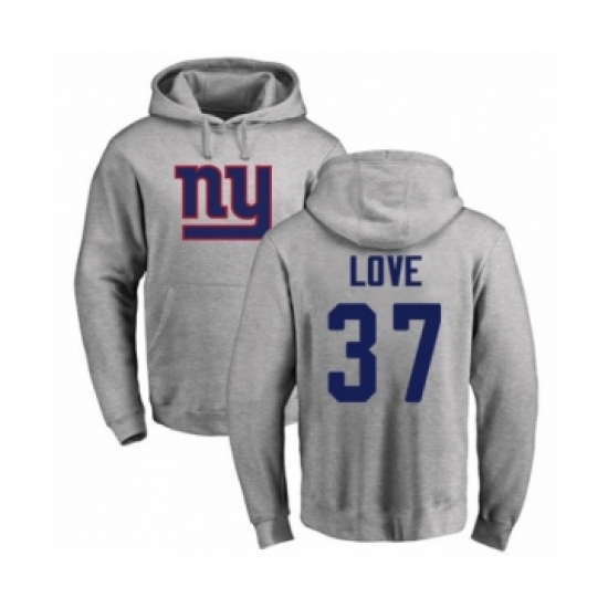 Football New York Giants #37 Julian Love Ash Name & Number Logo Pullover Hoodie - Ujersey Shop