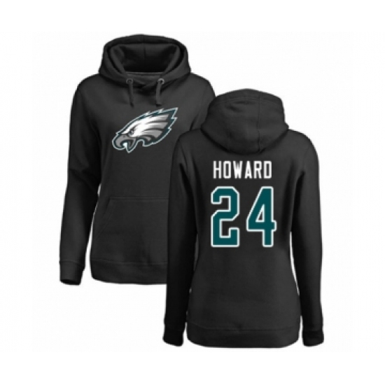 Women's Philadelphia Eagles #24 Jordan Howard Black Name & Number Logo Pullover Hoodie - Ujersey Shop