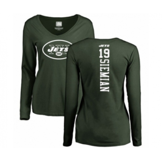 Football Women's New York Jets #19 Trevor Siemian Green Backer Long Sleeve T-Shirt - Ujersey Shop