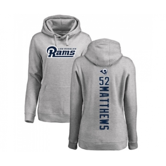 Football Women's Los Angeles Rams #52 Clay Matthews Ash Backer Pullover Hoodie - Ujersey Shop