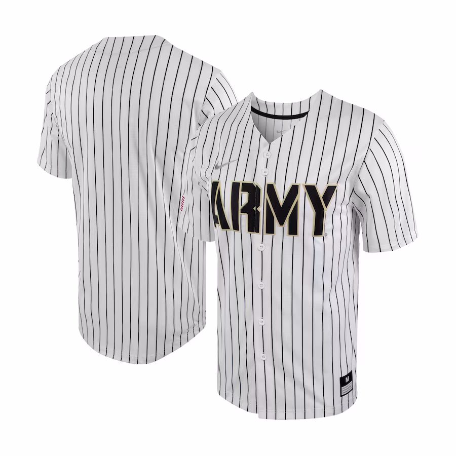 Army Black Knights Nike Pinstripe Replica Full-Button Baseball Jersey - White/Black - Ujersey Shop