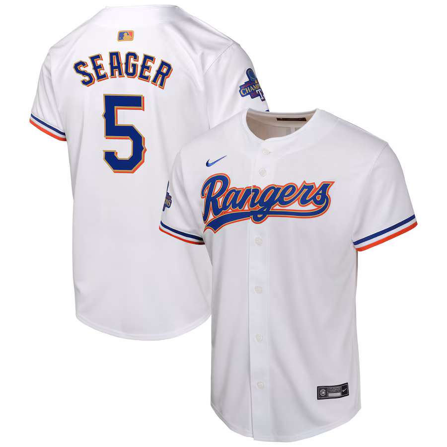 Youth Texas Rangers Corey Seager Nike White 2024 Gold Collection Limited Player Jersey - Ujersey Shop