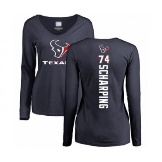 Football Women's Houston Texans #74 Max Scharping Navy Blue Backer Long Sleeve T-Shirt - Ujersey Shop