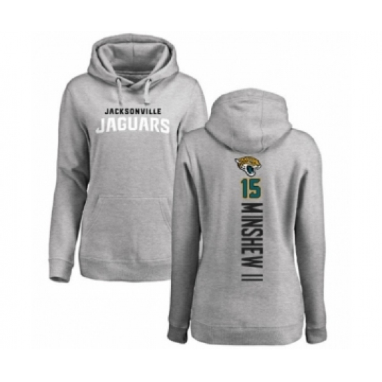 Football Women's Jacksonville Jaguars #15 Gardner Minshew II Ash Backer Pullover Hoodie - Ujersey Shop
