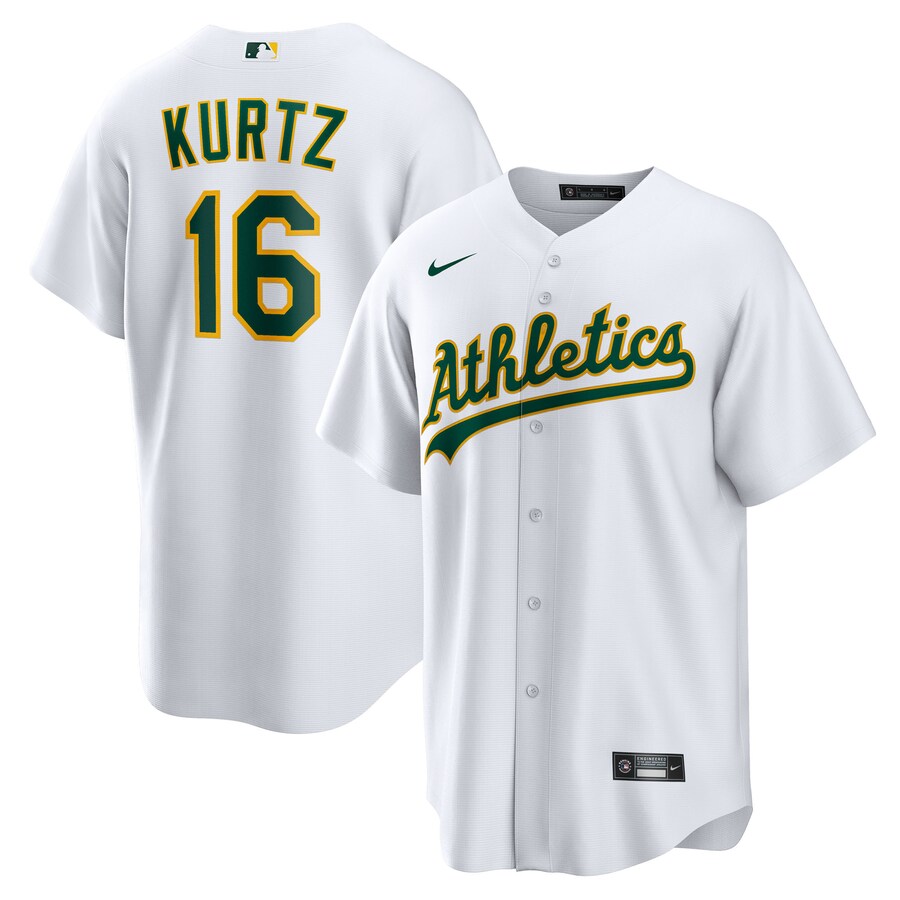 Men's Athletics Nick Kurtz Nike White Home Replica Player Jersey - Ujersey Shop