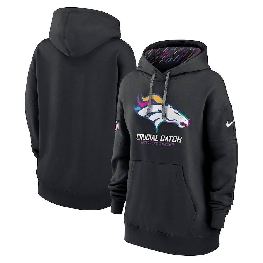 Women's Denver Broncos  Nike Black 2024 NFL Crucial Catch Club Pullover Hoodie - Ujersey Shop