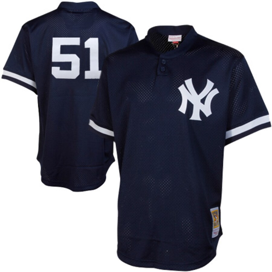 Men's New York Yankees Bernie Williams Mitchell & Ness Navy Cooperstown Mesh Batting Practice Jersey - Ujersey Shop