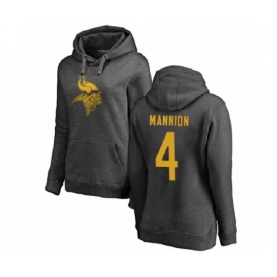 Football Women's Minnesota Vikings #4 Sean Mannion Ash One Color Pullover Hoodie - Ujersey Shop
