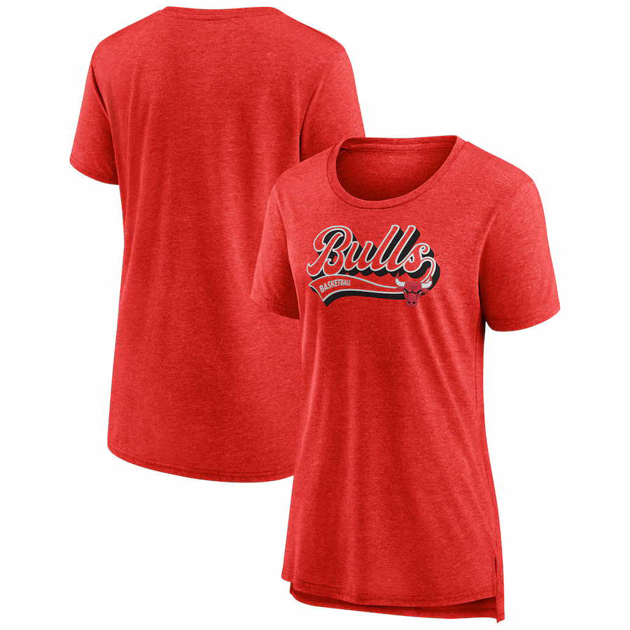 Women's Chicago Bulls Fanatics Heather Red League Leader Tri-Blend T-Shirt - Ujersey Shop